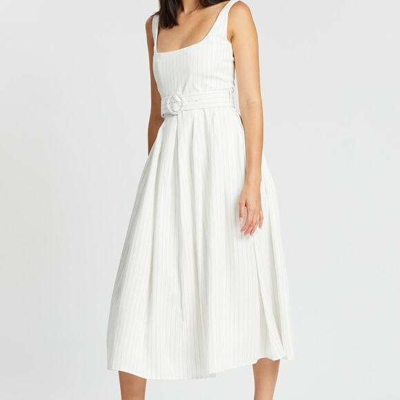 Misha Collection Women's Size 8 Ivory Pinstripe Karmella Dress Midi Dress - Picture 1 of 14
